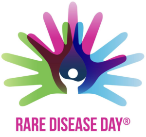 Rare Disease Day logo of interlocked multicolored hands